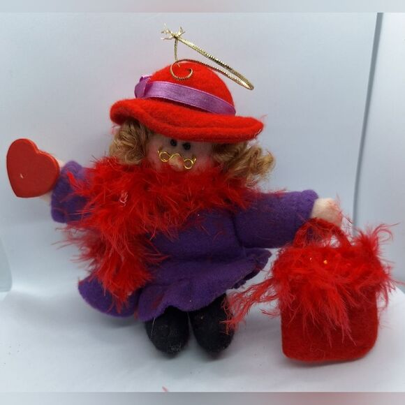 Vintage Red Hat Society Doll Plush Lady Christmas Ornament Gift Mom‎ Grandma - Picture 1 of 4